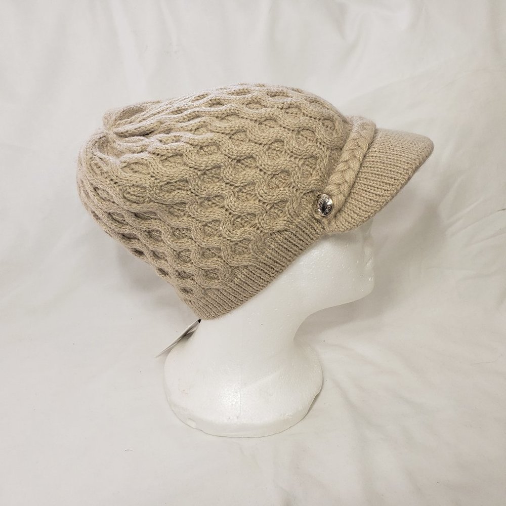 NWT Calvin Klein One Size Winter Knit Bibbed Hat With Lid A7KH2819 HDA Tan 1047
